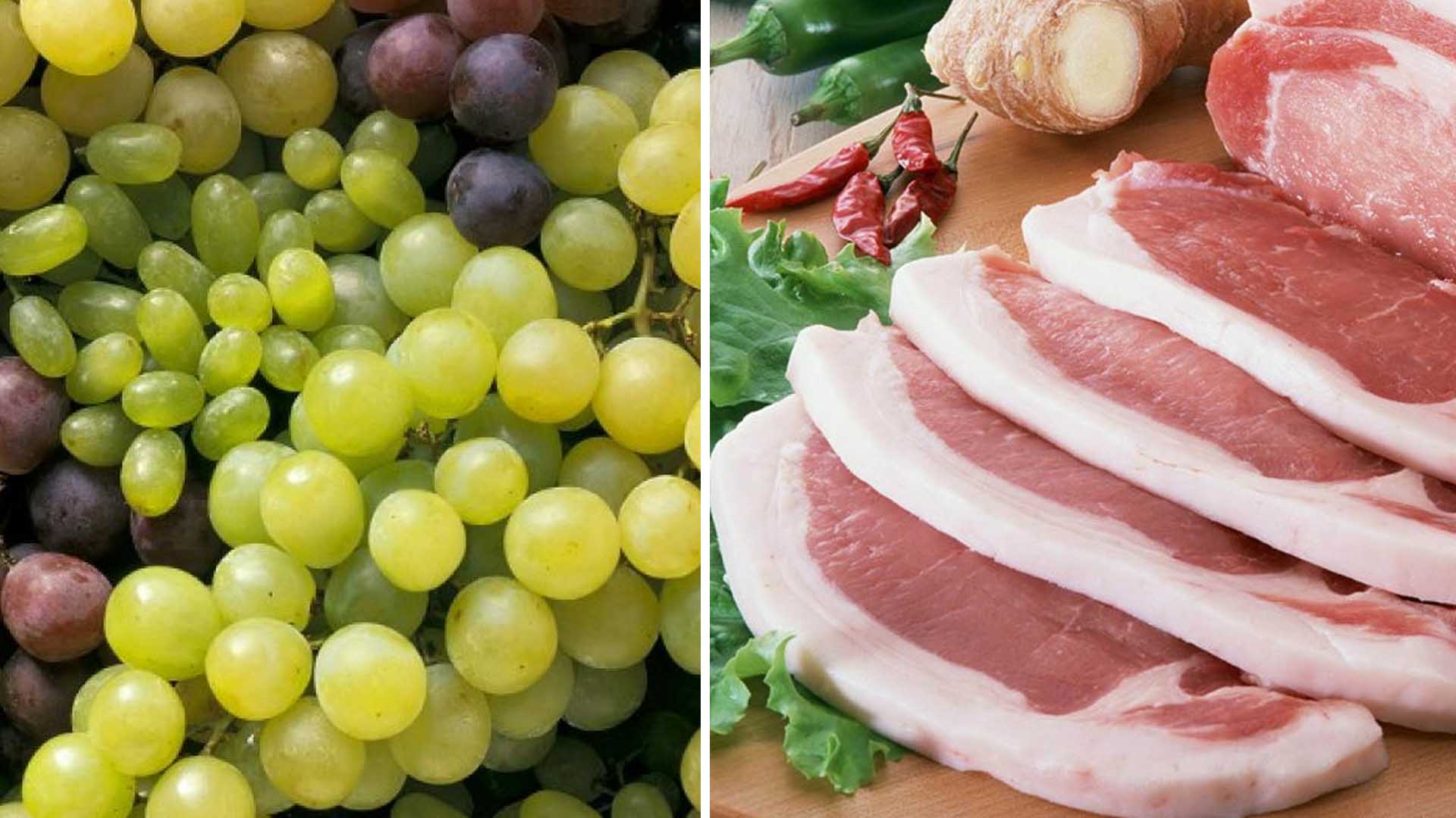uvas y carne de cerdo