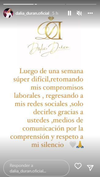 Dalia Durán resurge en redes sociales tras frase de John Kelvin: 'Gracias por entender' 2 Dalia Durán compartió esta afirmación en sus redes sociales. (Foto: Instagram)
