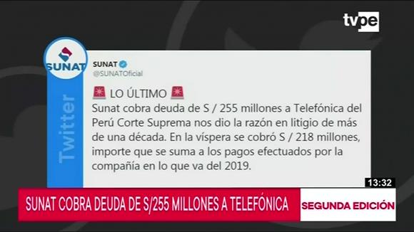 Telefónica tiene que pagar S/.  255 millones a Sunat