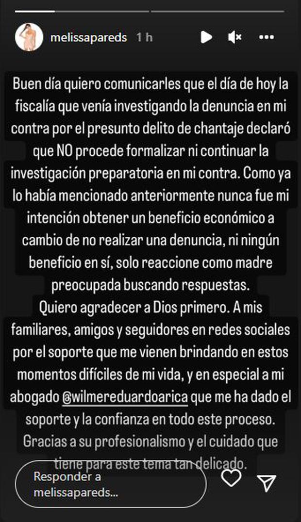 Melissa Paredes compartió un extenso comunicado para hacer una gran revelación.  (Foto: Captura de IG)