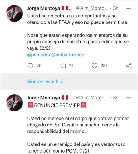Montoya pidio la renuncia de anibal torres epa noticias