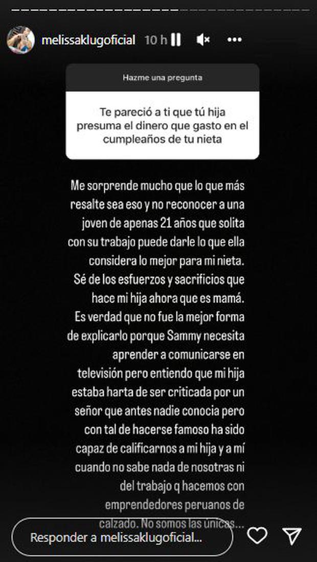 Melissa Klug respondió a una pregunta de una guía en Instagram.  (Foto: Captura de IG)