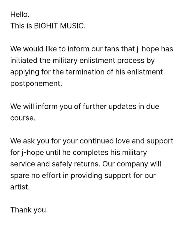 J-Hope de BTS anuncia que se alistará en el ejército 2 J Hope de BTS anuncia que se alistara en el ejercito